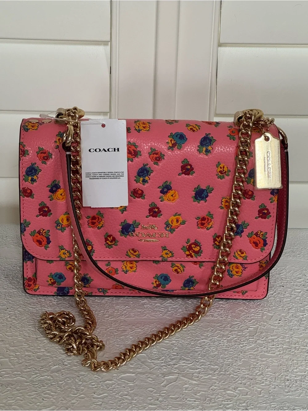 Coach Pink Floral Leather Crossbody Shoulder Bag NWT